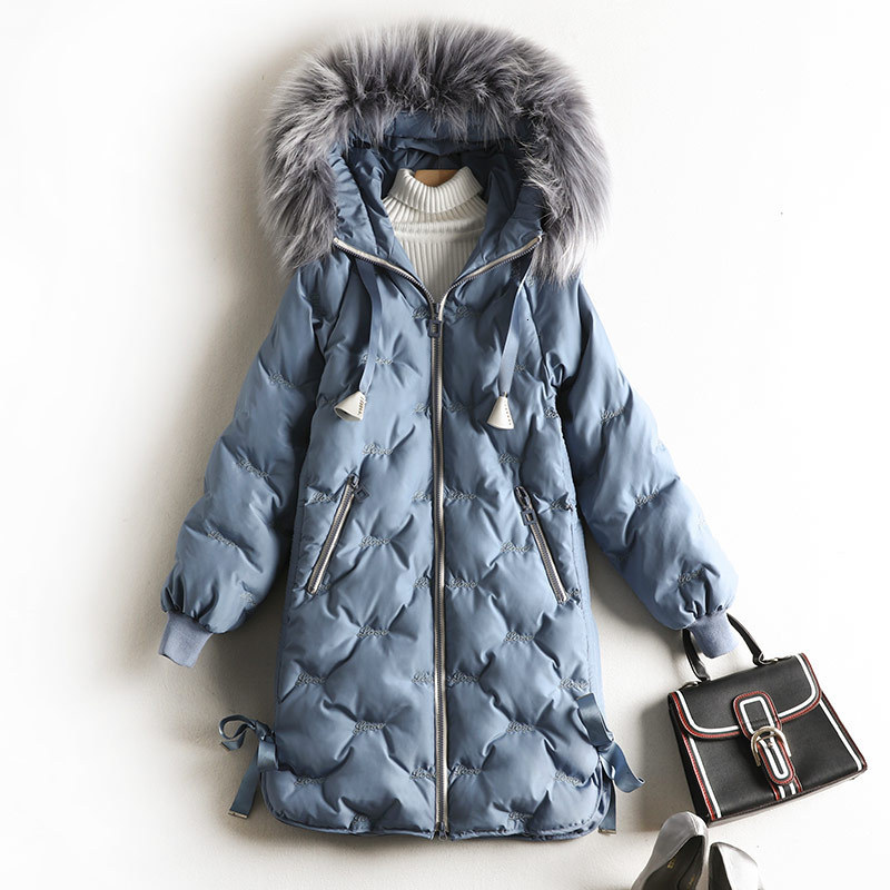 

Femimism Dressed Women's Winter New Large Cotton Garment Length Medium 200 Kg Thin Jacket 8629 Ku22, Blue