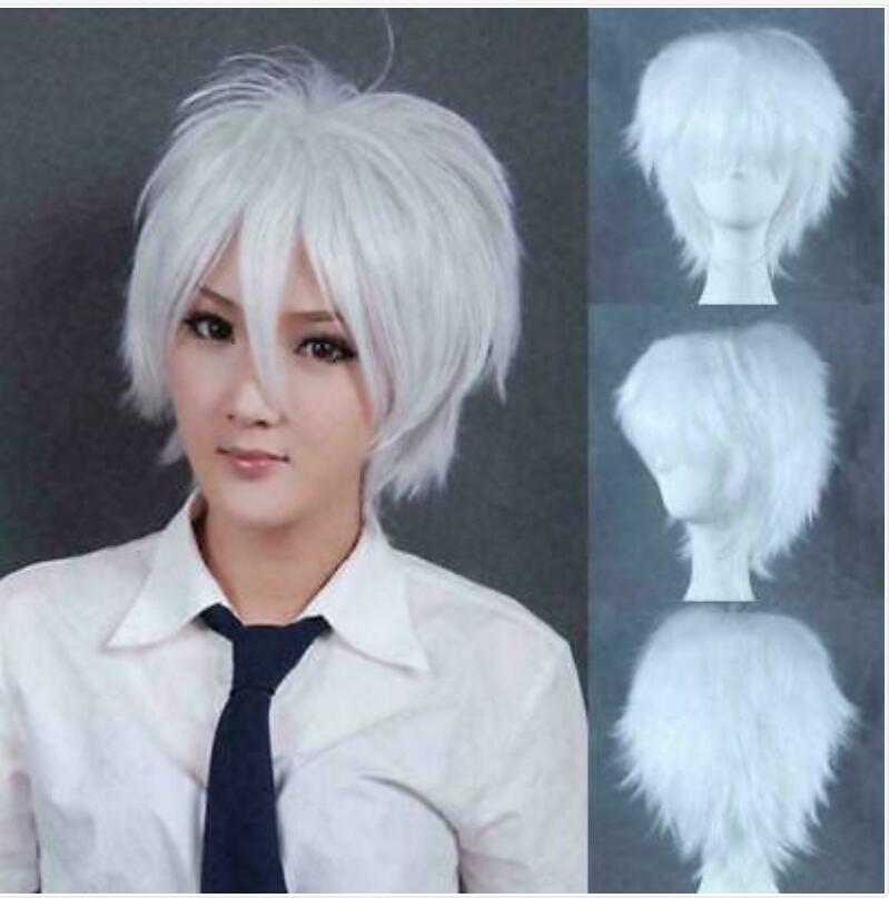 

Killua Gintoki Aohitsugi Samatoki Cosplay Wig Fluffy White Hair Mens Wigs