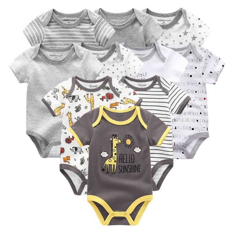 

10PCS Newborn Baby Girl Clothes Cotton Short Sleeve Jumpsuit 0-12M Unisex Baby Boy Clothes Cartoon Print Solid Ropa Bebe C0126, Bod1001