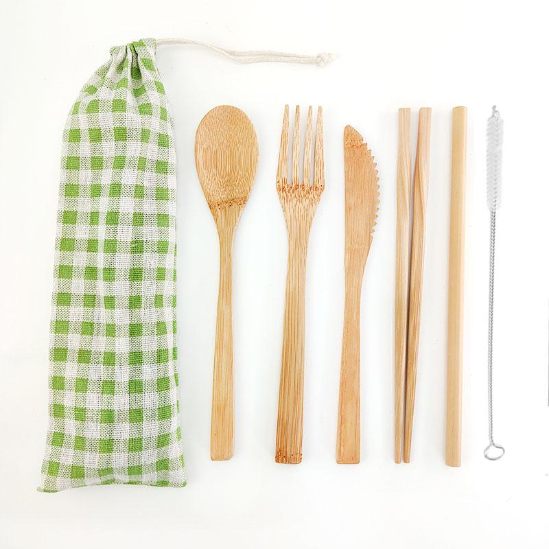 

Eco Friendly Bamboo Cutlery Set of Wooden Utensils with Reusable Bamboo Spoon, Fork, Knife,and Reusable Straw Cleaner For Travel