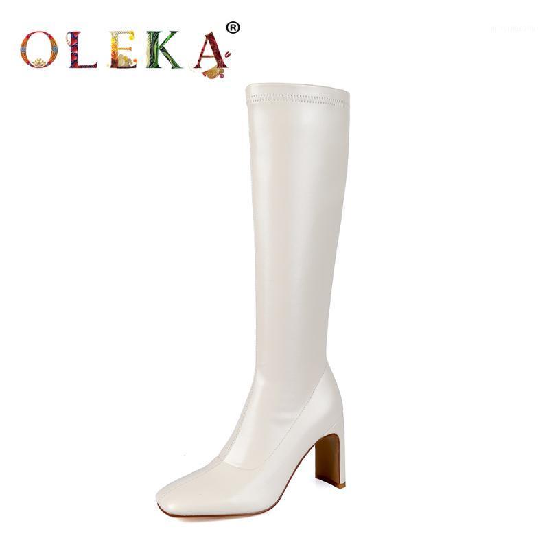 

OLEKA Knee-high Winter Sexy Boots Square Heel Totem Square Toe Womans Boots Fashion Style Work & Safety New AS4971, Beige