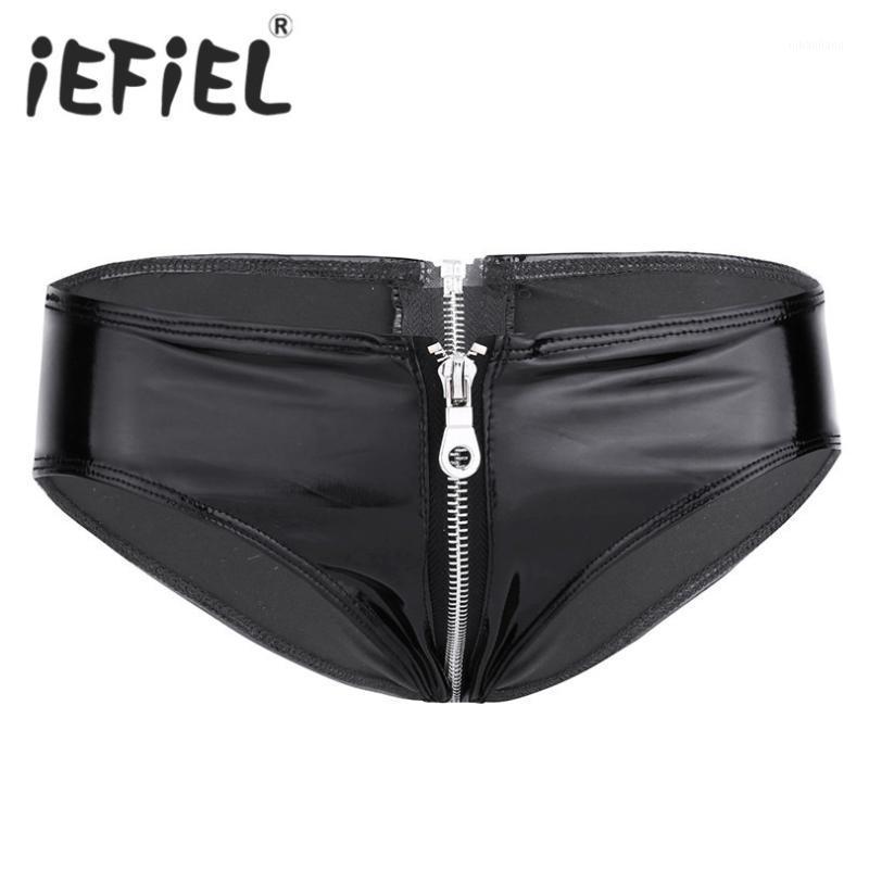 

Sexy Women Lingerie Shiny Patent Leather Zipper Crotch Low Rise Bikini Briefs Underwear Underpants Clubwear Nightwear Clothes1, As pic