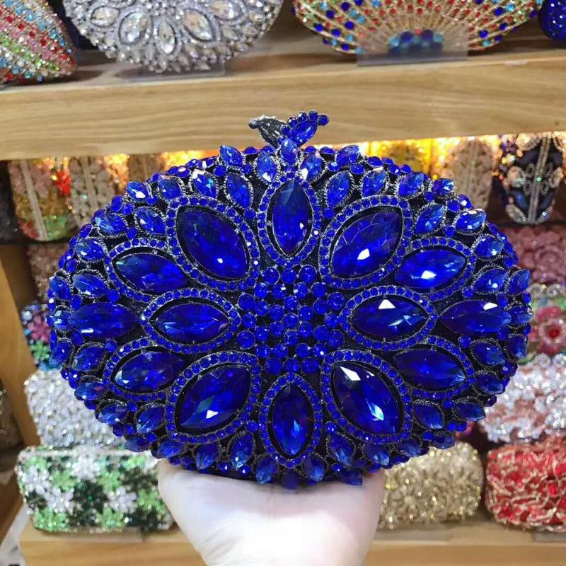 

XIYUAN Luxury blue Crystal Diamond Evening Clutch Bag bridal Wedding Sparkly Rhinestone Cocktail banquet Bag pochette Purse gift, Color same picture
