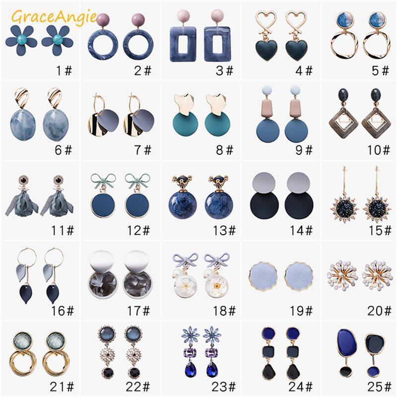 

Stud GraceAngie 1pair 25 Styles Blue Gray Geometric Earrings Metal Acrylic Circle Square Long Drop Women Party Jewelry