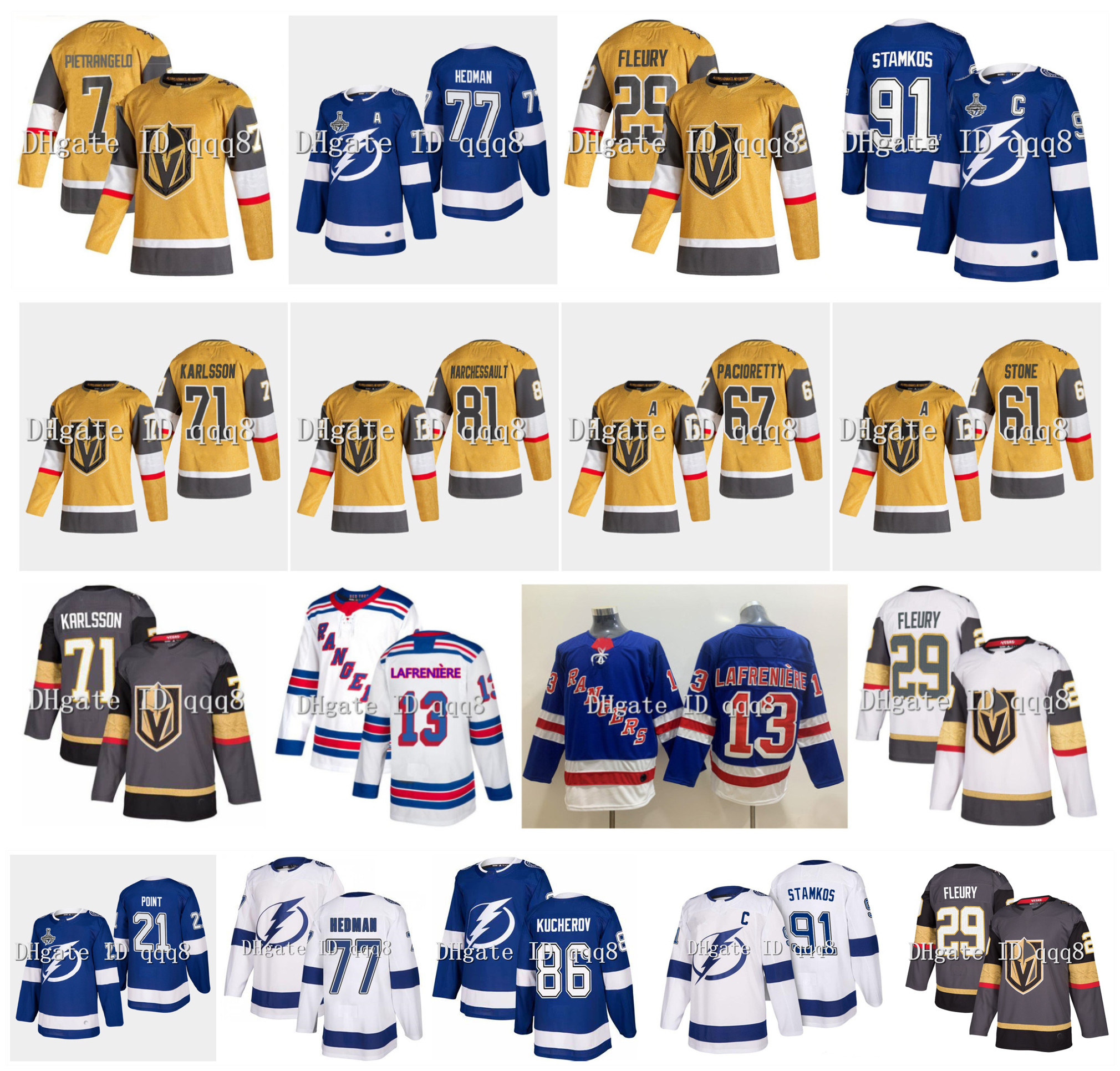 

Vegas Golden Knights Jersey Alexis Lafreniere Victor Hedman Marc Andre Fleury Tampa Bay Lightning William Karlsson Point Pietrangelo Hockey, As pic