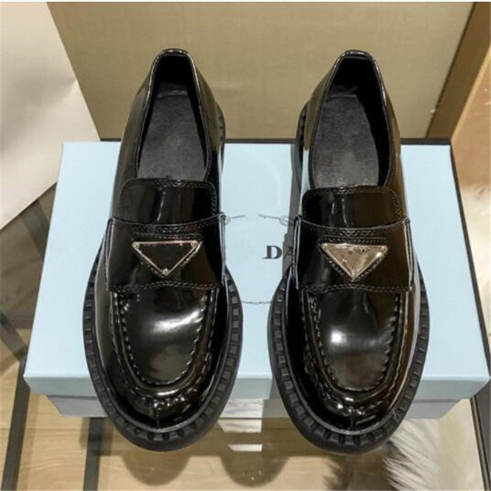 

New Classic Women Platform Dress Shoes Genuine Leather Thick Soles Flats Luxury Designer Fashion Women Low-Top Metal Buckle Loafers Size 35-40, Box