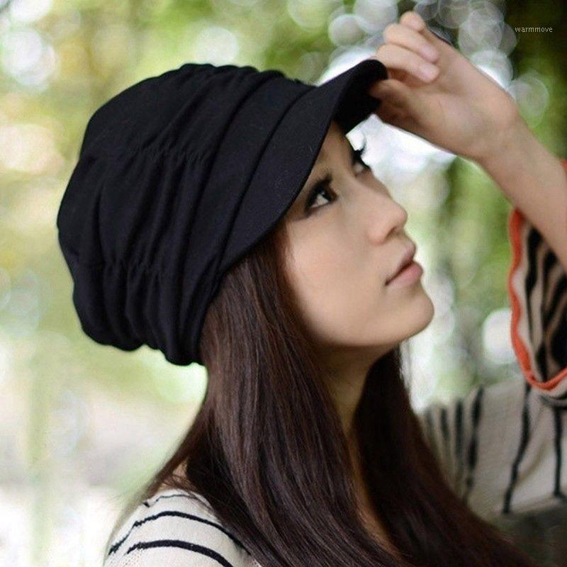 

Hot Korean Solid Hat Women Autumn Winter Knited Hat Pleated Newsboy Cap Warm Outdoors Visor Skull Brown Cotton Casual1, Black