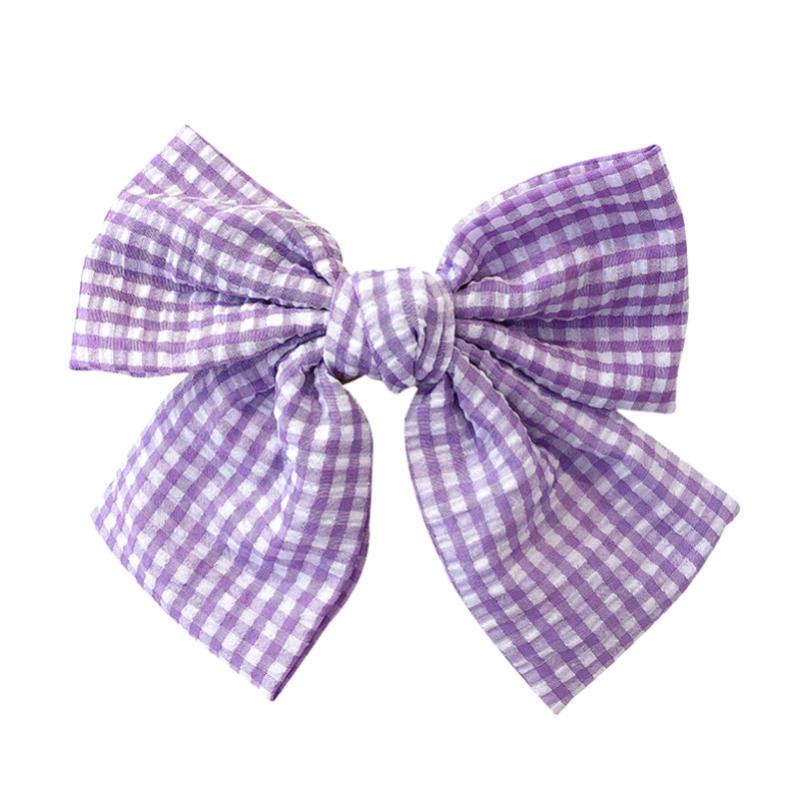 

White Yellow Green Purple Pink Black Blue Cute Large Bowknot Cloth Plaids Alloy Barrettes Hair Clips & Pins Headwear for Women