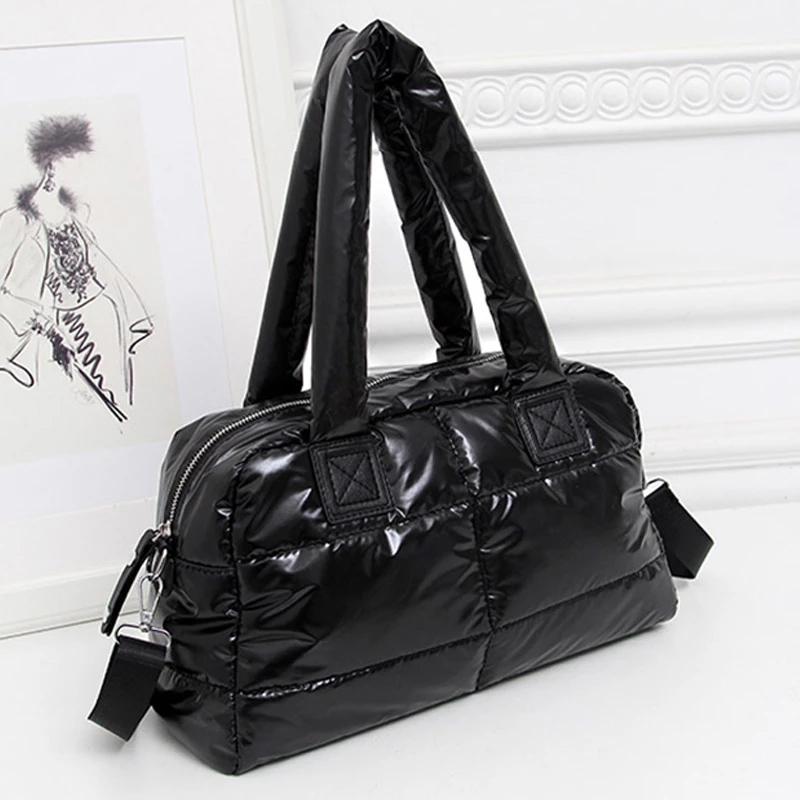 

2021New Woman Crossbody Bags Winter Female Handbag Shoulder Bag Fashion Black Space Pad Cotton Better Bags Bolsa Nylon Tote, Black shoulder bag