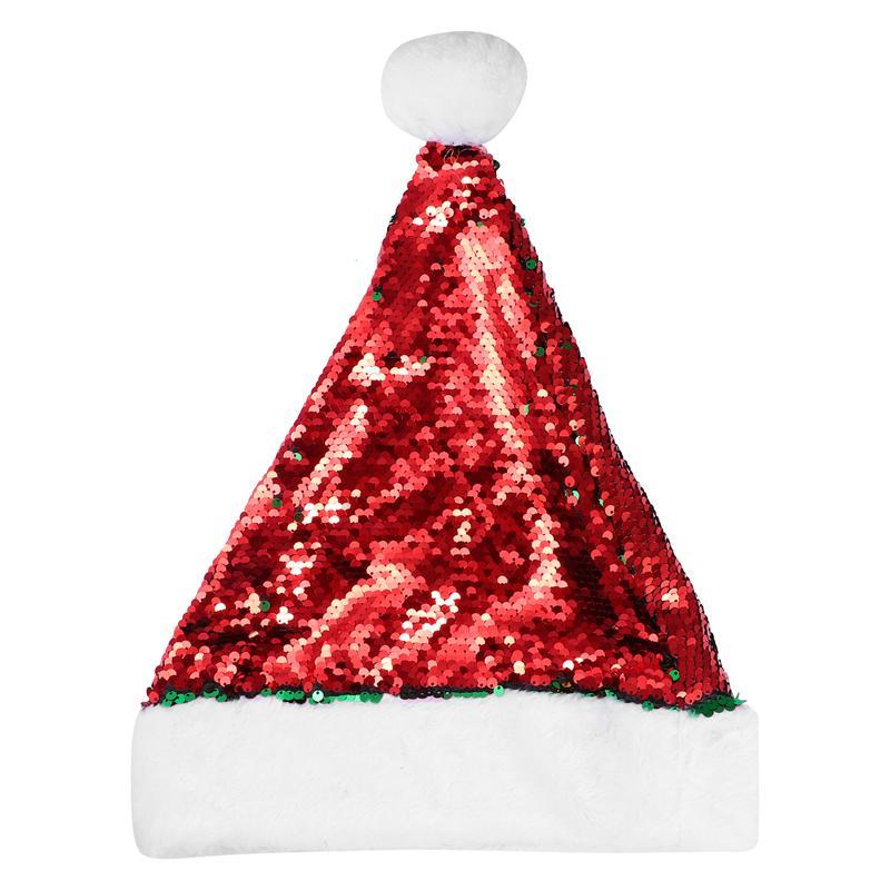 

1Pc Christmas Hat Sequins Short Plush Xmas Hat Shiny Christmas Cap Decoration