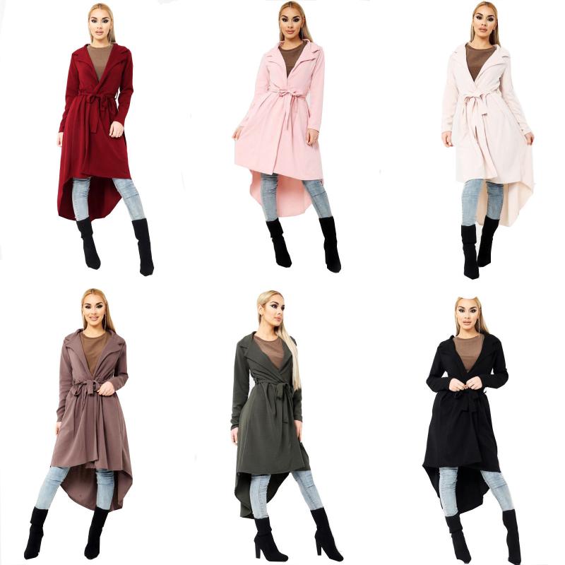 

Women Ladies European Style Irregular long trench coat of cultivate one' morality Bandage Coat Slim Cardigan, Pink