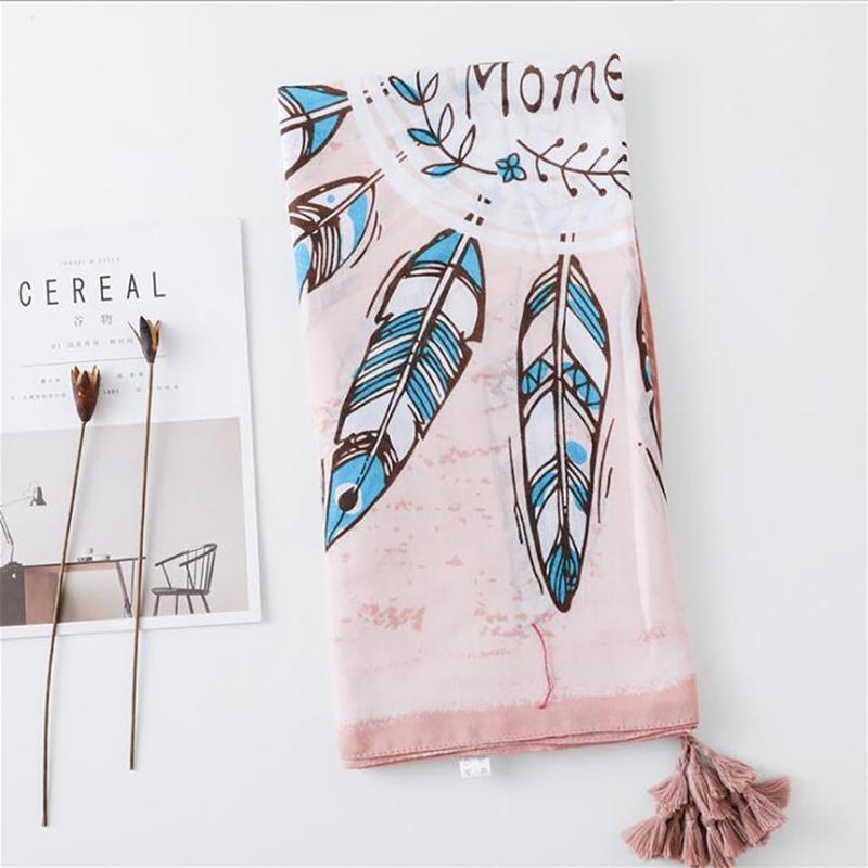 

Cotton Feather Women Scarf With Tassel spring Fashion Ladies Wraps Warm scarfs for ladies Soft Quality Washable1, Blue;gray