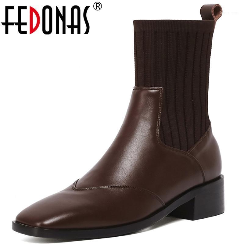 

FEDONAS Square Toe Riding Equestrian Boots Genuine Leather Thick Heels Shoes Woman Winter Office Lady Party Ankle Boots 20211, Blackr