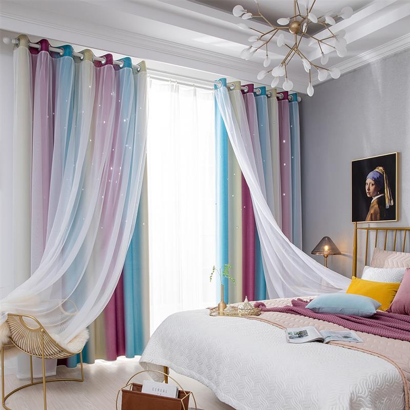 

Double Layer Blackout Curtains Star Cutout For Living Room Jinya Home Decor White Sheer Window Curtain Panels For Babys Bedroom, 006