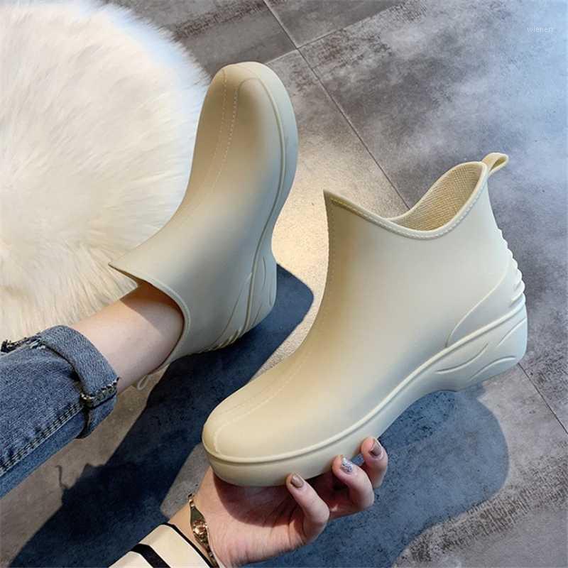 

JIANBUDAN Fashion rain boots PVC waterproof ankle boots Women's rain Summer autumn Comfortable waterproof shoes 35-401, Beige