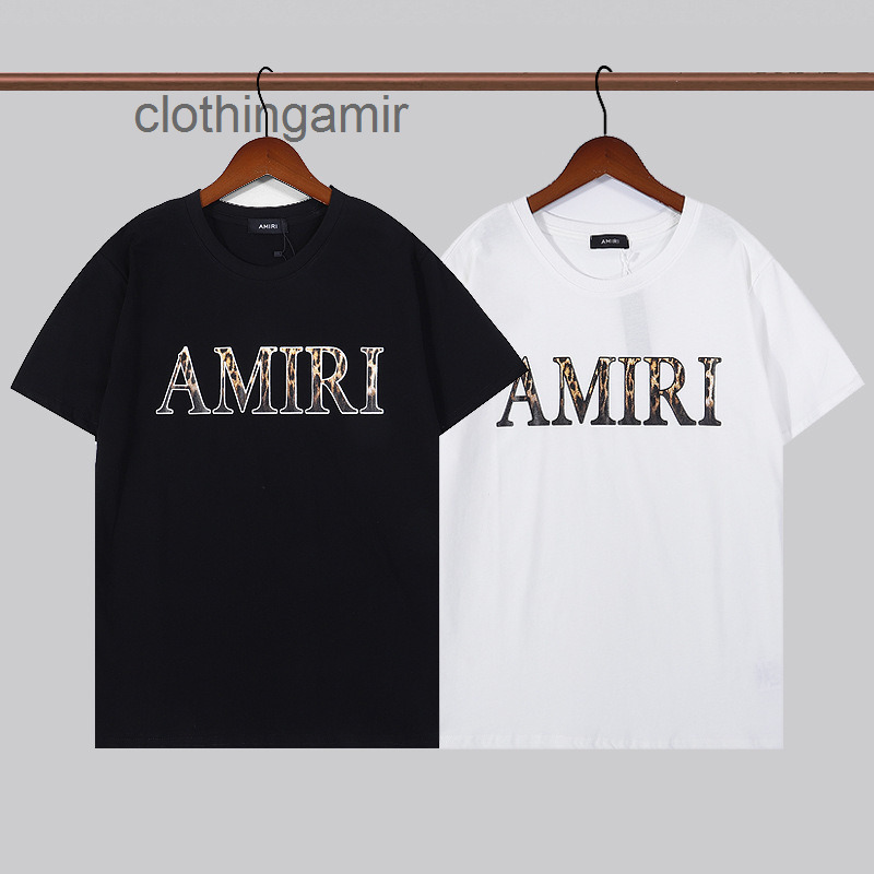 

Designer T-shirts 2022 Amirs Amirsy Version Summer Fashion Brand Leopard Letter Printed Men's and Women's Short Sleeve T-shirt, White