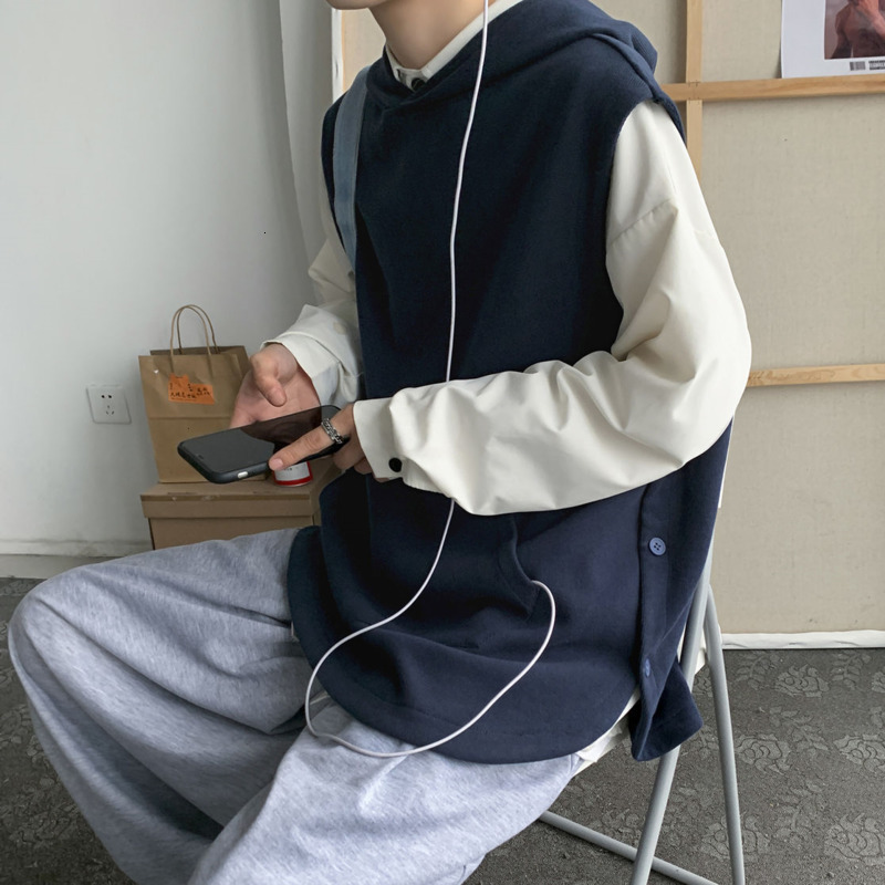 

Fall/winter 2021 Men's New Thin Knit Sport Vest Shirt Fashion Youth Clothes CA0J, Navy