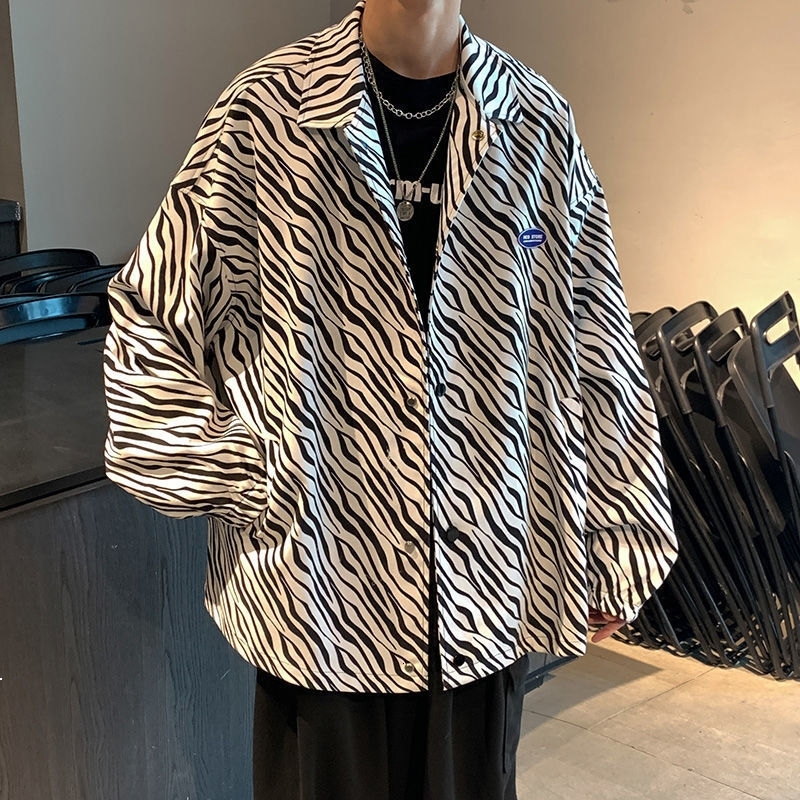 

2021 of Spring and Autumn Retro-harajuku Zebra Street Fashion Loose Male Long Sleeve FXKT K9W5, White.