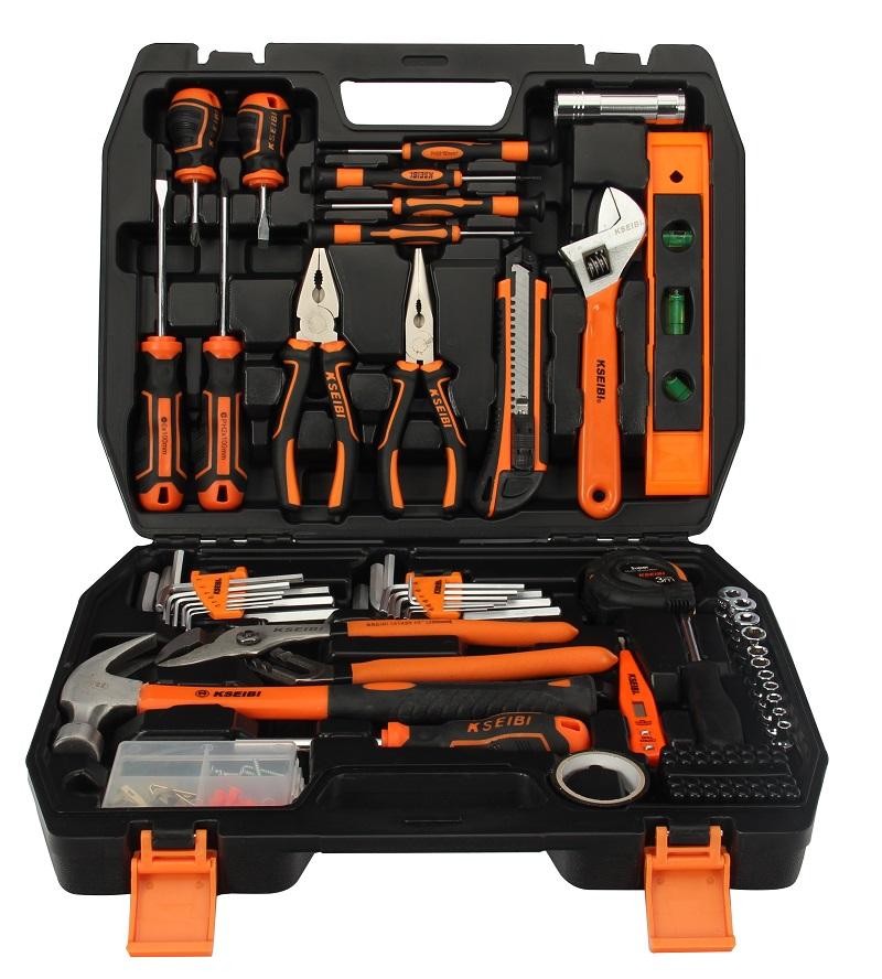 

KSEIBI Household Garage Car Repair Tool Set with Plastic Toolbox Storage Case