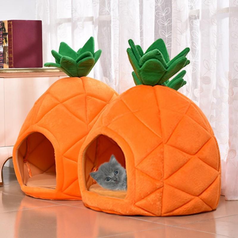 

Dog Cat Bed Cave Sleeping Bag Creative Kennel Cat Nest Teddy Dog Pineapple Shape Bed Warm Foldable House1, Orange