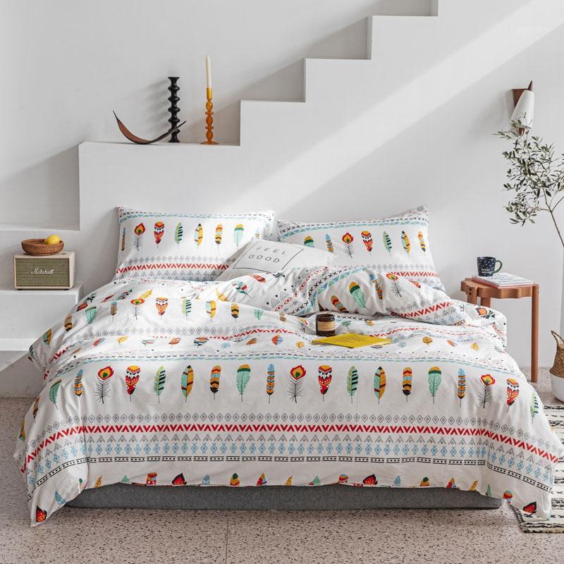 

Home textile Bohemia bedding set 100%cotton Zigzag geometric duvet cover Flat/fitted sheet linen adult bedding Twin  King1, Yellow
