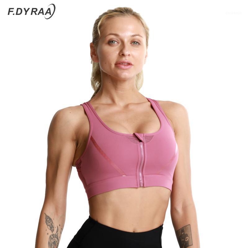 

F.DYRAA Women Zipper Push Up Sports Bra Padded Shockproof Gym Fitness Athletic Running Yoga Sport Tops Shake Underwear Fitness1, Pink