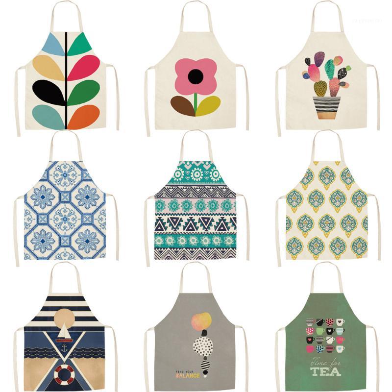 

Parent-child Kitchen Apron Geometric Patterns Cup Printed Sleeveless Cotton Linen Aprons for Men Women Home Cleaning Tools1