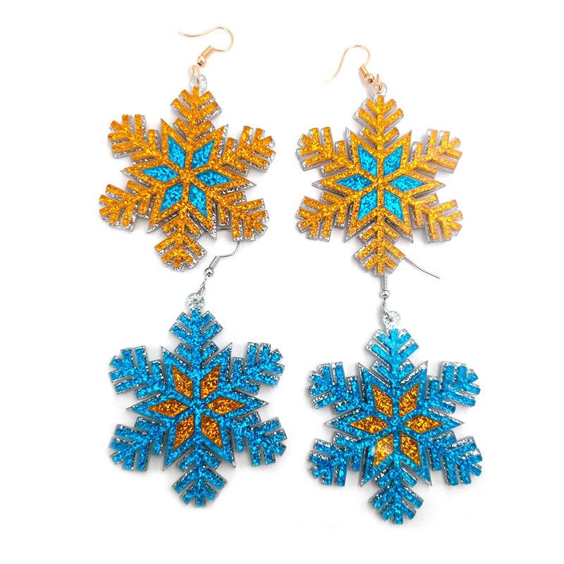 

Lovely Shiny Yellow Blue Mix Color Snowflake Acrylic Earrings Christmas Fashion Lovely Dangle Earrings Unique Holiday Jewelry