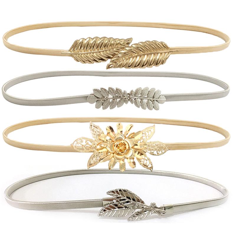 

Flower leaves metal buckle belt for dresses women ladies elastic waist chain belts female gold thin belts fashion 2020 waistband, Red