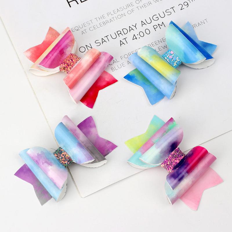 

24pcs Fashion Glitter Tie-Dyed Bow Hairpins Gradient Color Bowknot Hair Clips Princess Headwear Boutique Hair Accessories