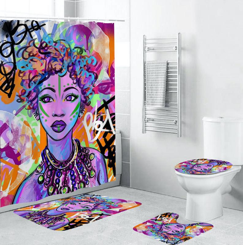 

And 4Pcs/Set of American And European Girls Anti-Slip Bathroom Rugs as Showers Curtain Toilet Cover Bath Mat Home Decoration
