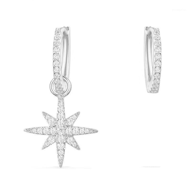 

SLJELY High Quality Real 925 Sterling Silver Asymmetric Fine Star Earrings with Cubic Zirconia Stones Women Fashion Jewelry1
