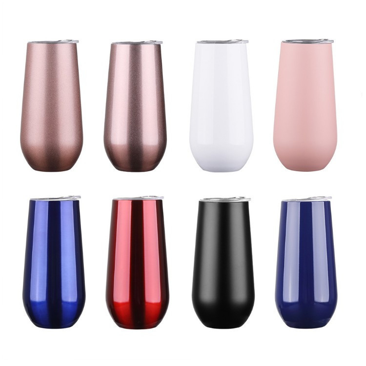 

Wholesale 6oz Egg Shape Wine Tumbler Mug Double Wall Stainless Steel Beer Cup Champagne Flutes with Lids For Home Supplies, As picture
