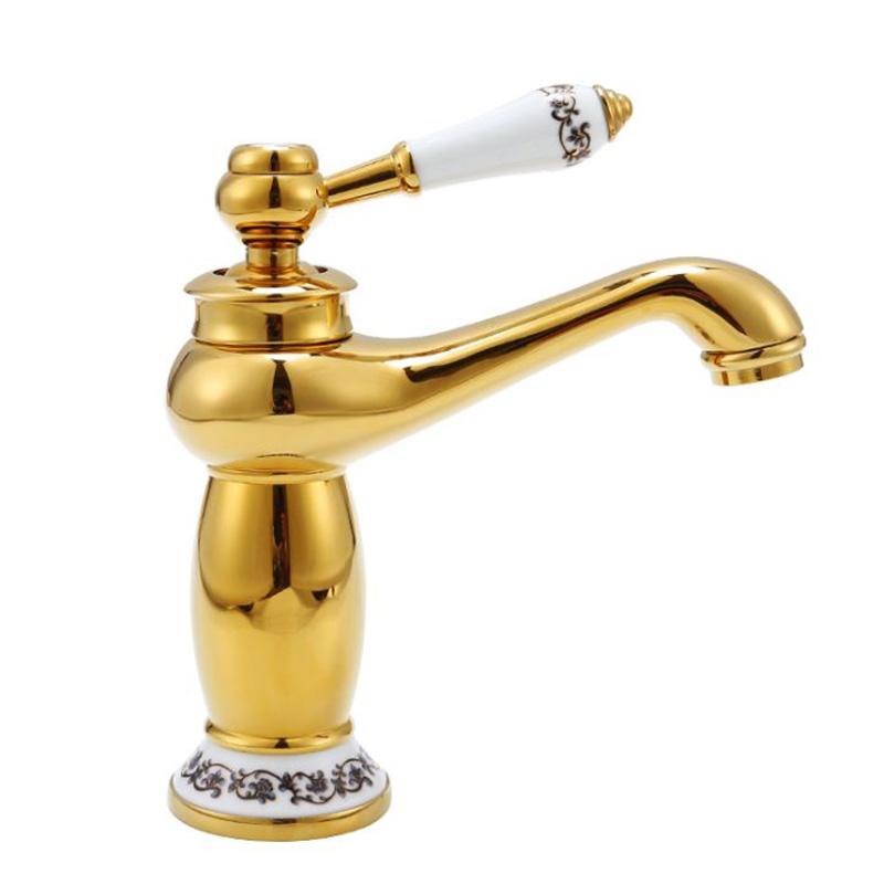 

European Style Magic Lamp Basin Faucet Single Hole Copper Antique Golden Bathroom Faucet Open-up Start Types