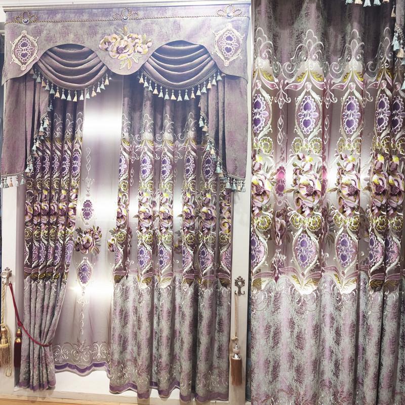 

European Jacquard Chenille Shade Curtains for Living Dining Room Bedroom, Tulle