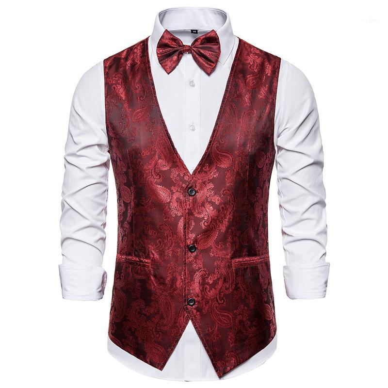 

Mens Wine Red Paisley Vest Single Breasted V-Neck Wedding Groom Suit Vests Men Gothic Steampunk Waistcoat Victorian Gilet Homme1, Purple