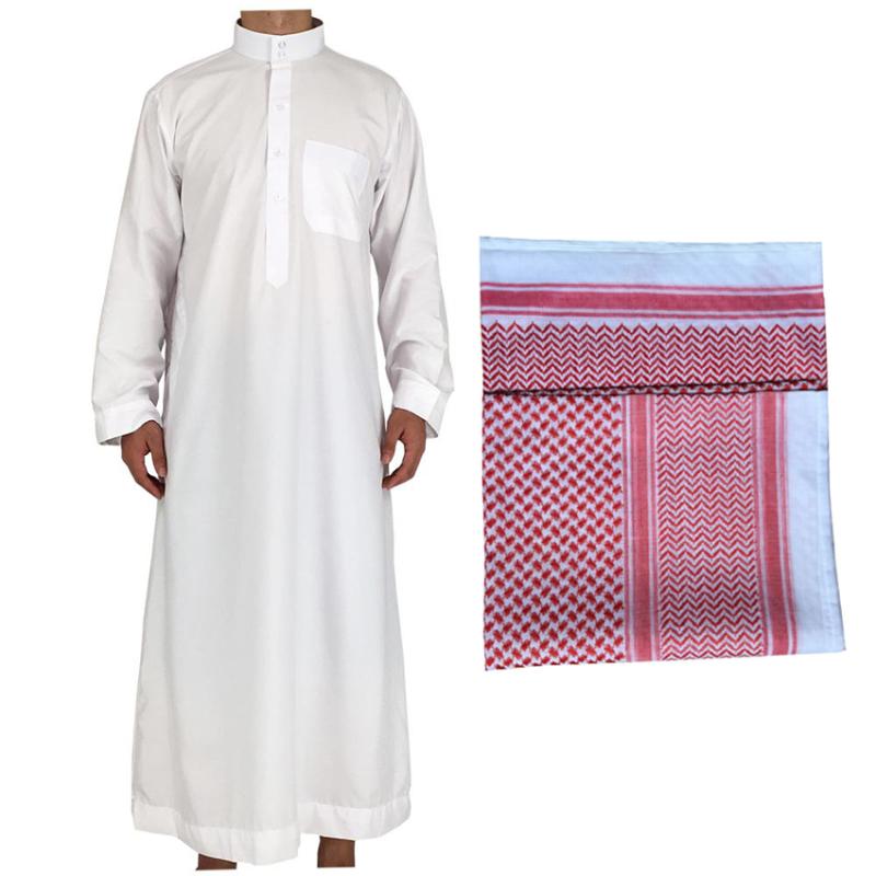 

Saudi Arabia Muslim Men Traditional Clothing Islamic Jubba Thobe Solid White Polyester Casual Outfits Prayer Ramadan Robe