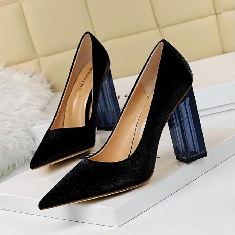 

Spring Autumn Korean Style Sexy Nightclub Slim Crystal Transparent Super High Heels Pointed Toe Shallow Women Pumps 202007091, Black