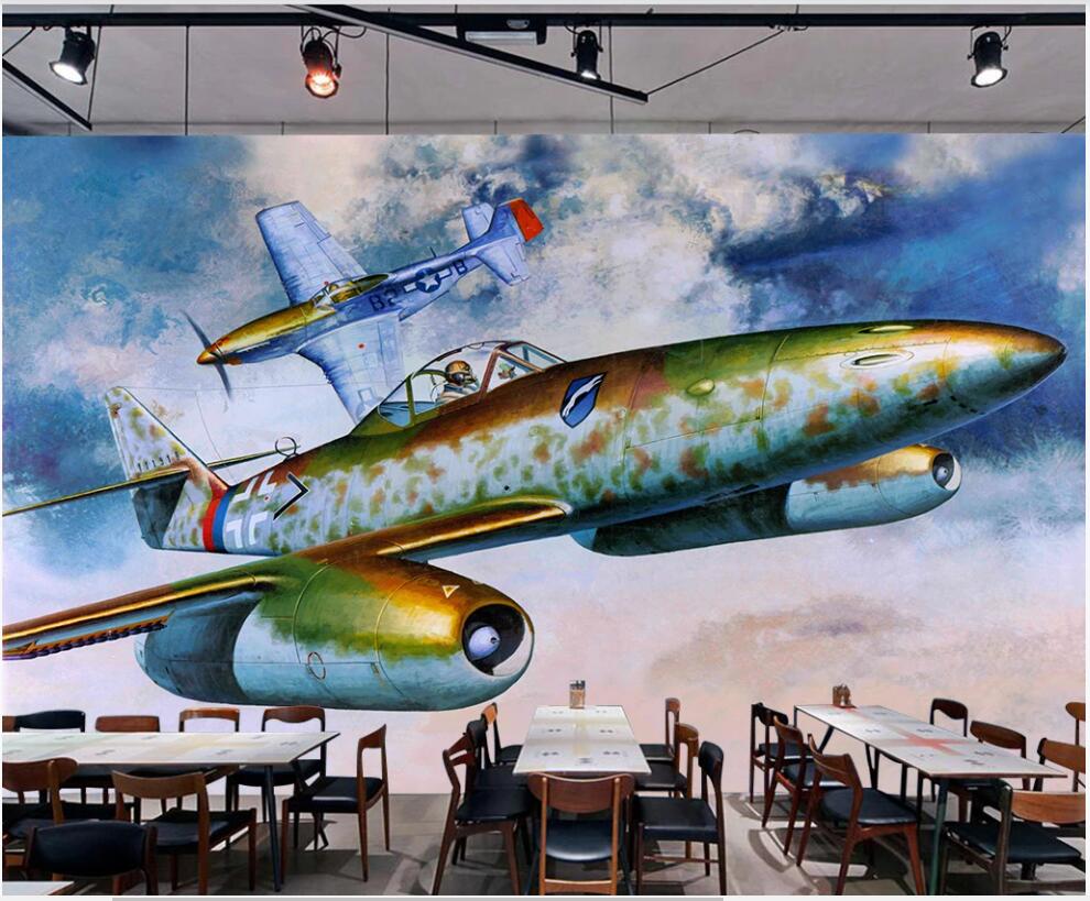 

3d wallpaper custom photo mural Retro hand painted oil painting bomber tooling living room home decor 3d wall murals wallpaper for walls 3 d, Non-woven wallpaper