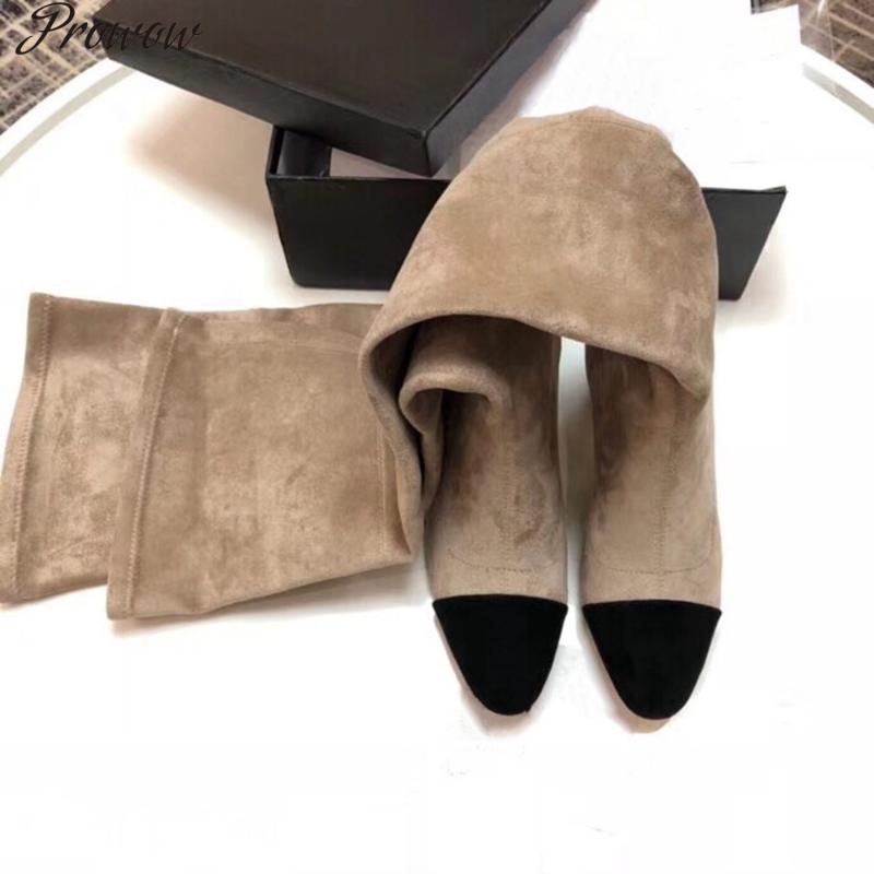 

Prowow New Suede Leather Shoes Med Heel Women Boots Heel Round Toe Winter Boots New Fashion Pure Black Shoes Zapatos mujer, Suede long1