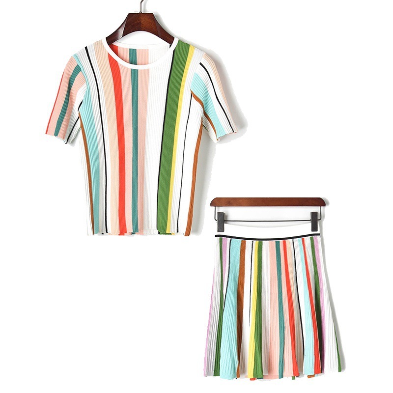 

New Two-piece-of-colored Knitting Clothes Collection Team 2021 Ladies Summer T-shirt Mini Aline Get Off Holiday Lp2p, Picture color