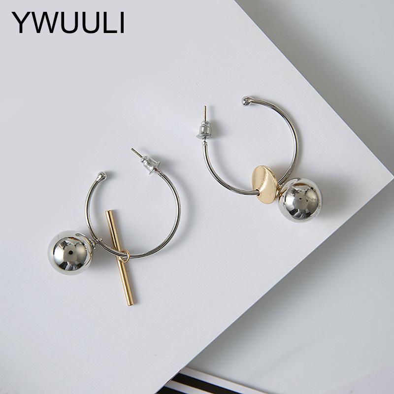 

YWUULI Simple Metal Ball Hoop Earrings for Women Big Circle Geometric Earrings Pendientes Brincos Korean Fashion Jewelry XE507