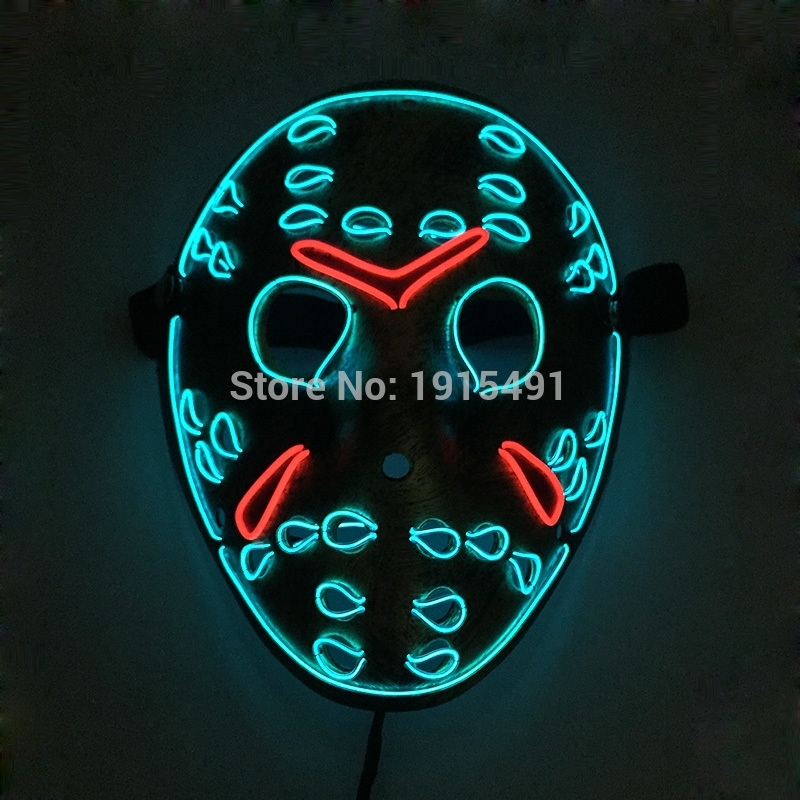 

Friday the 13th The Final Chapter Led Light Up Freddy Figure Mask Music Active EL Fluorescent Horror Mask Hockey Party Lights T200907