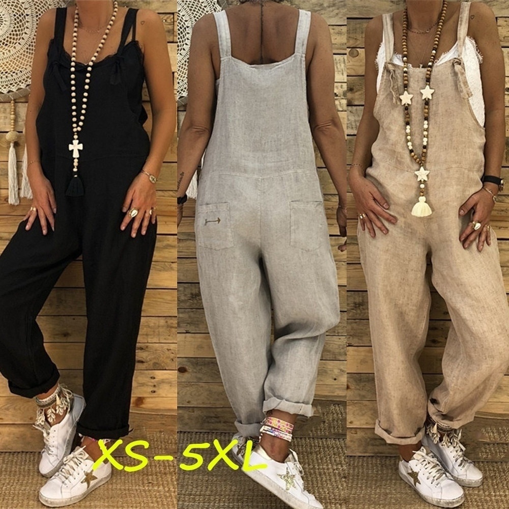 

2021 New Women' Jumpsuits Overalls Baggy Bib Pants Plus Size 5xl Wide Leg Rompers Loose Streetwear Sleeveless Jumpsuit Women Bghb, Black