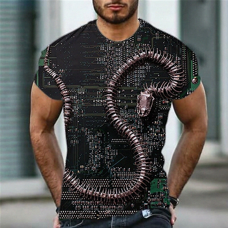 Men's T shirt 3D Print Graphic Technology Crew Neck Daily Sports Print Short Sleeve Tops Casual Classic Designer Big and Tall Black C3bX#