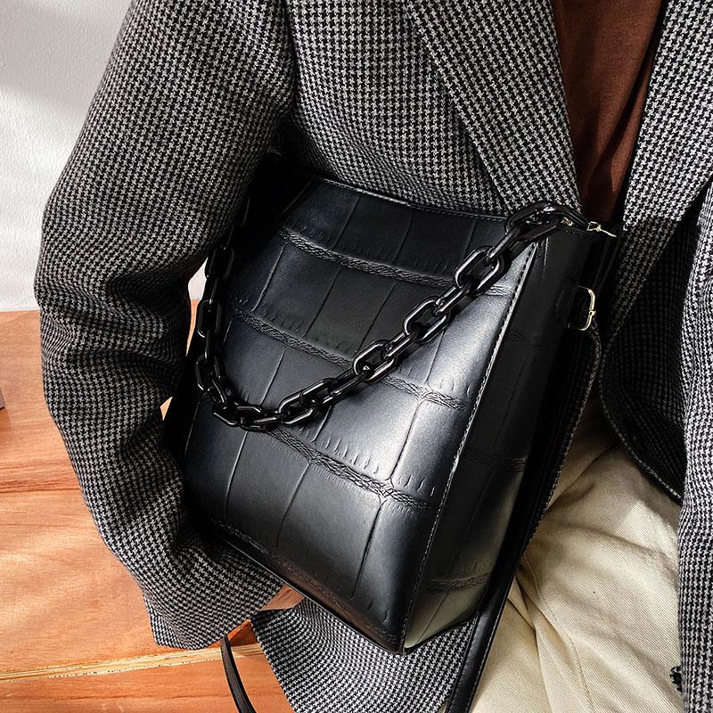 

Stone Pattern Designer PU Leather Bucket Bag Crossbody Handbags and Purses 2021 Fashion Lady Small Shoulder Bag, White