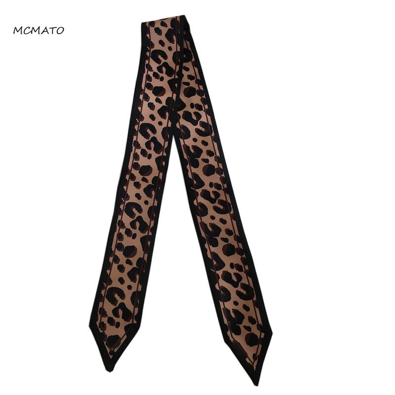 

Scarves 120cm*5cm Twill Silk Small Long Woman Scarf Leopard Grain Printed Sharp Corner Fashion Headband Bag Ribbon For Ladie Tie