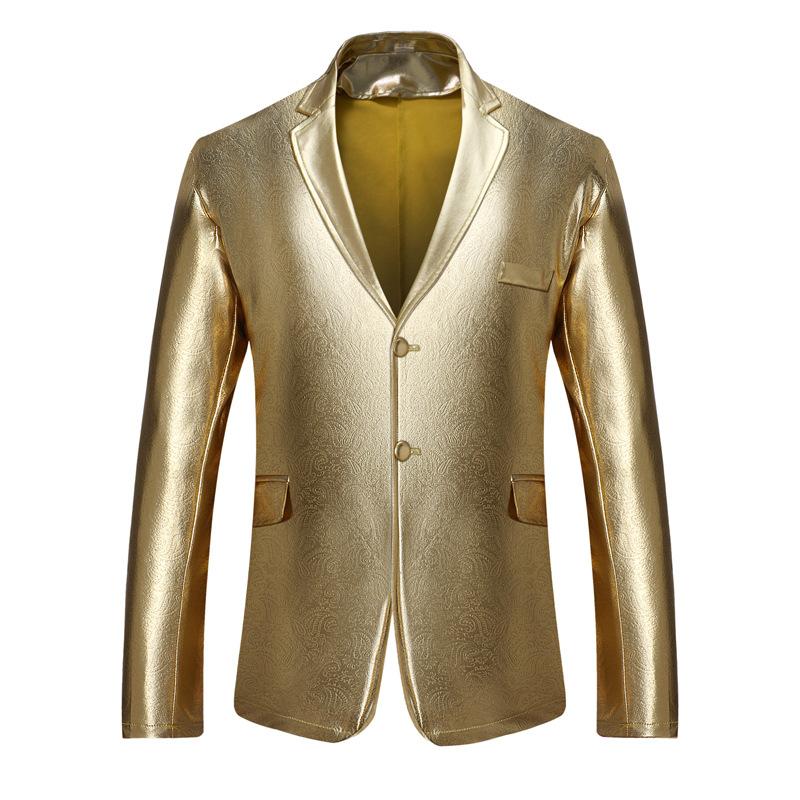 

Fashion New Men Blazers Stage Costume Casual Suit Jacket Nightclub Solid Color Party Prom Singer Dancer Host Black Gold Silver