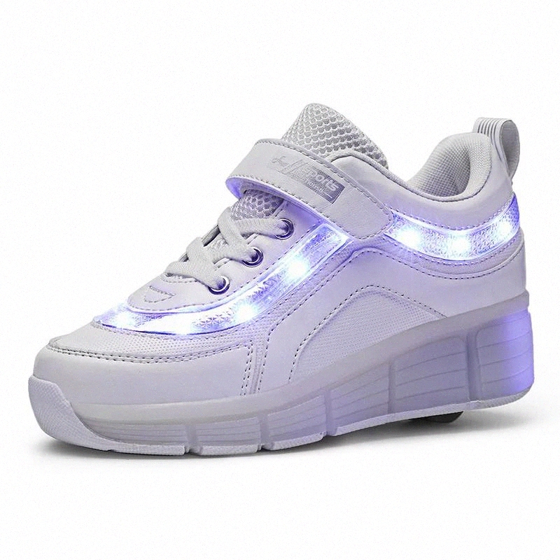 

Black Pink White USB Charging Fashion Girls Boys LED Light Roller Skate Shoes For Children Kids Sneakers With Wheels One wheels #Wt2O
