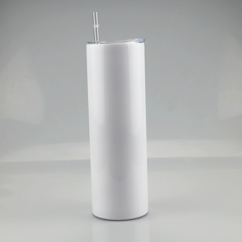 

20oz 30oz Sublimation Skinny Tumblers Stainless steel blank white skinny cup Straight Mug with lid straw Cylinder sea shipping GGA3808-2